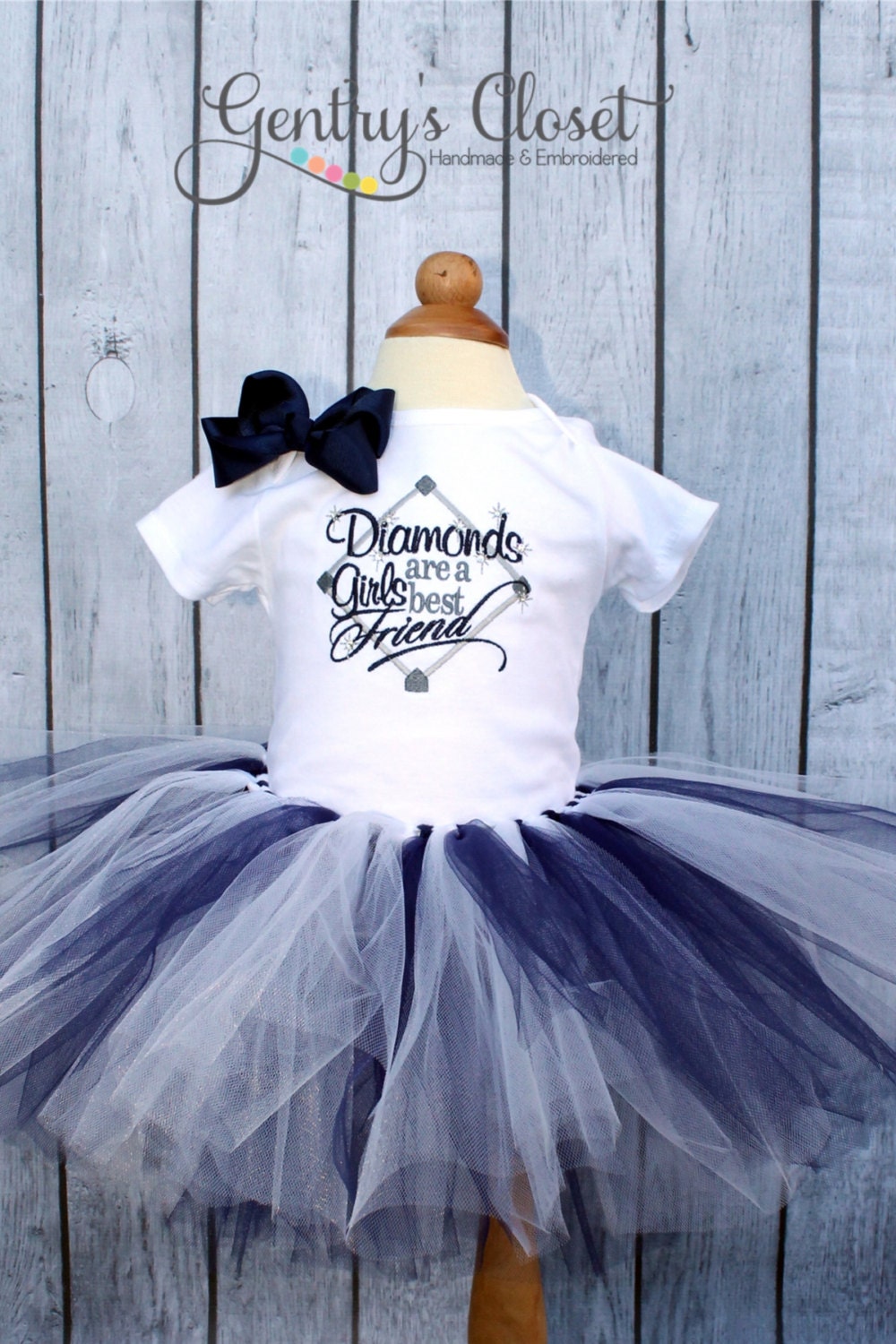 Baseball Outfit. M2M team. Embroidered with bling. Personalized shirt, tutu and bow. Baby Girl, Toddler, Little Girl New York Baseball
