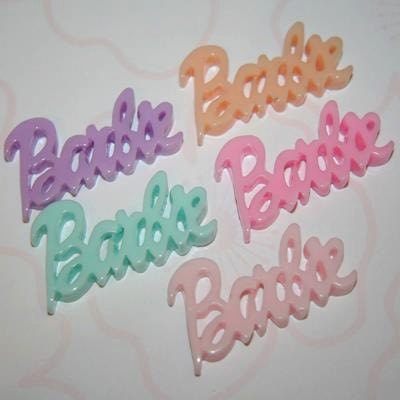5 x Large Sized Pastel Coloured Barbie Logo Cabochon Flatbacks