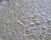Vintage Crochet  doiley lace tablecloth  topper ivory 32" round