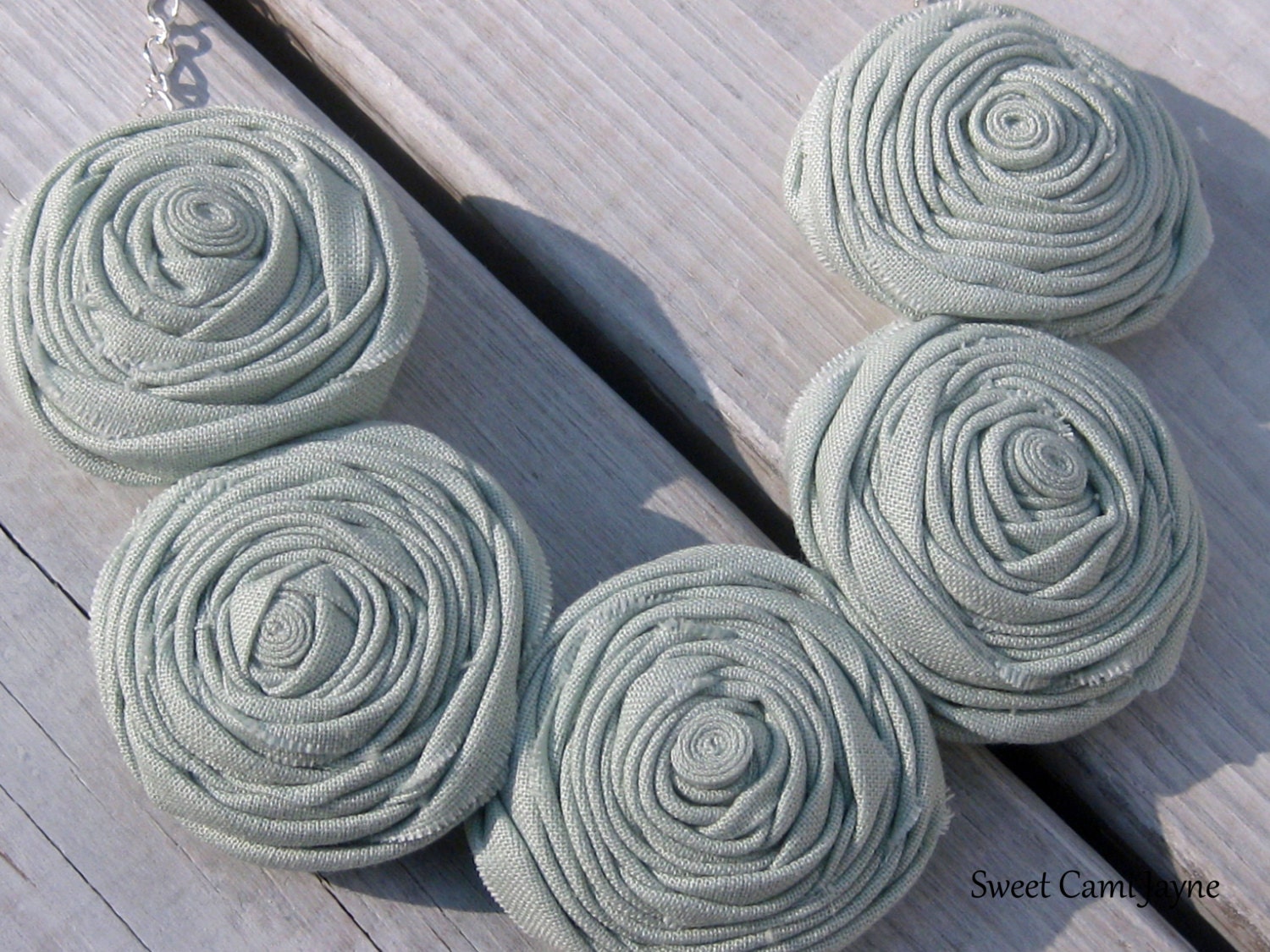 Bib Necklace Sage Green Rosette Necklace Fabric Jewelry