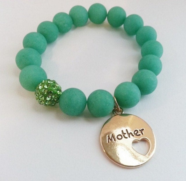Mother's Day Aqua Agate Matte Beaded Charm Bracelet