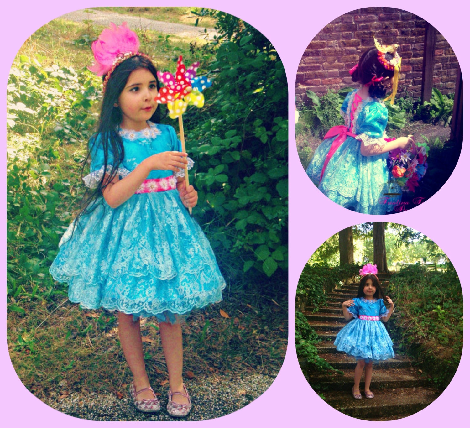 Blue Lace Summer Dress, Teal Flower Girl Dress, Fairy Princess Costume