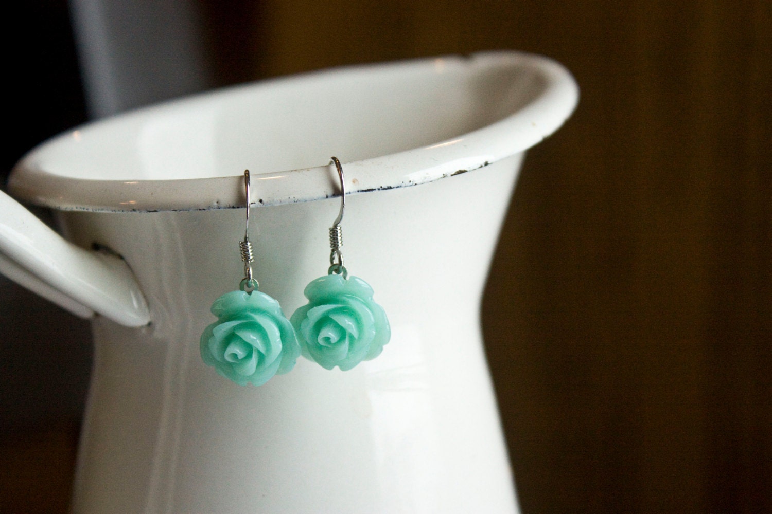 Light Teal Rose Drop Earrings