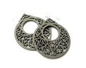 Charcoal Gray  Vintage Style Wooden Dangles