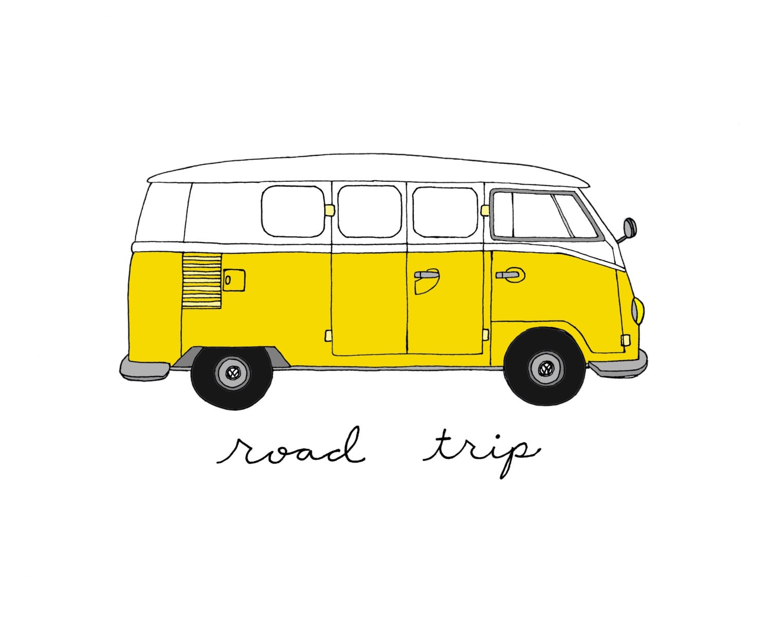 Volkswagen Bus- Choose Your Color- 8x10 Illustration Print