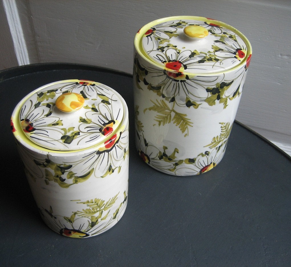 Vintage Handpainted Ceramic Canisters Home Decor Storage
