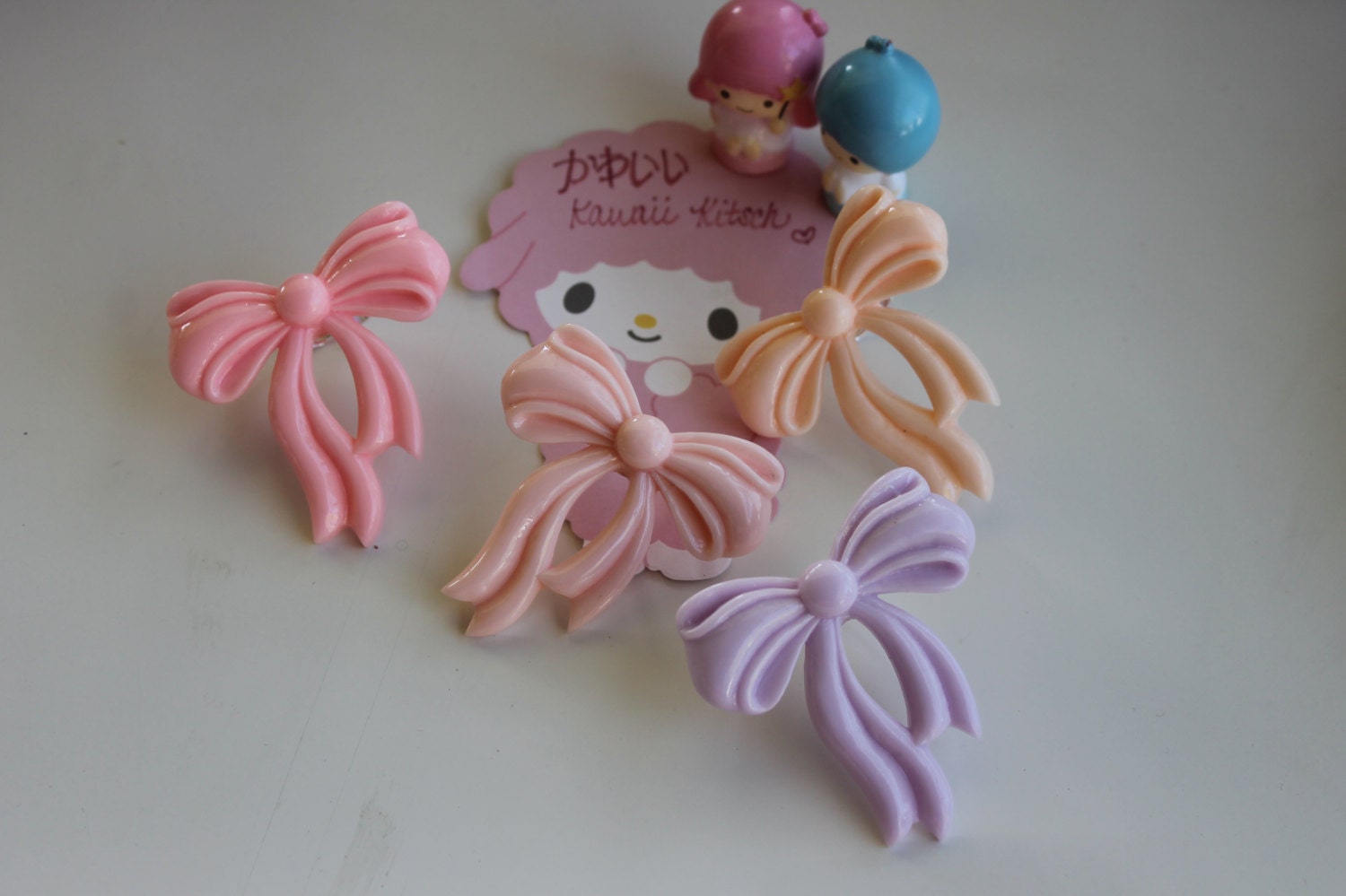 Sweet Pastel Bow Rings- Kawaii Lolita Ring- Choose from Pink, Light Pink, Peach or Lavender