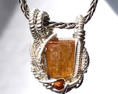 Golden Imperial Topaz and Lindi Spessartite Garnet Heady Wire Wrapped Pendant .925 Sterling SIlver