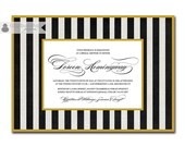 Black & Gold Bridal Shower Invitation Striped Formal Elegant Script Wedding Typography Printable Digital or Printed - Loreen Style