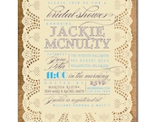 Lace Burlap Bridal Shower Invitation Plum Purple Blue Ivory Rustic Bridal Wedding Typography Printable Digital or Printed - Jackie Style