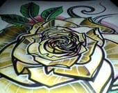 yellow rose painting, 12 x16, tattoo rose, original tattoo art