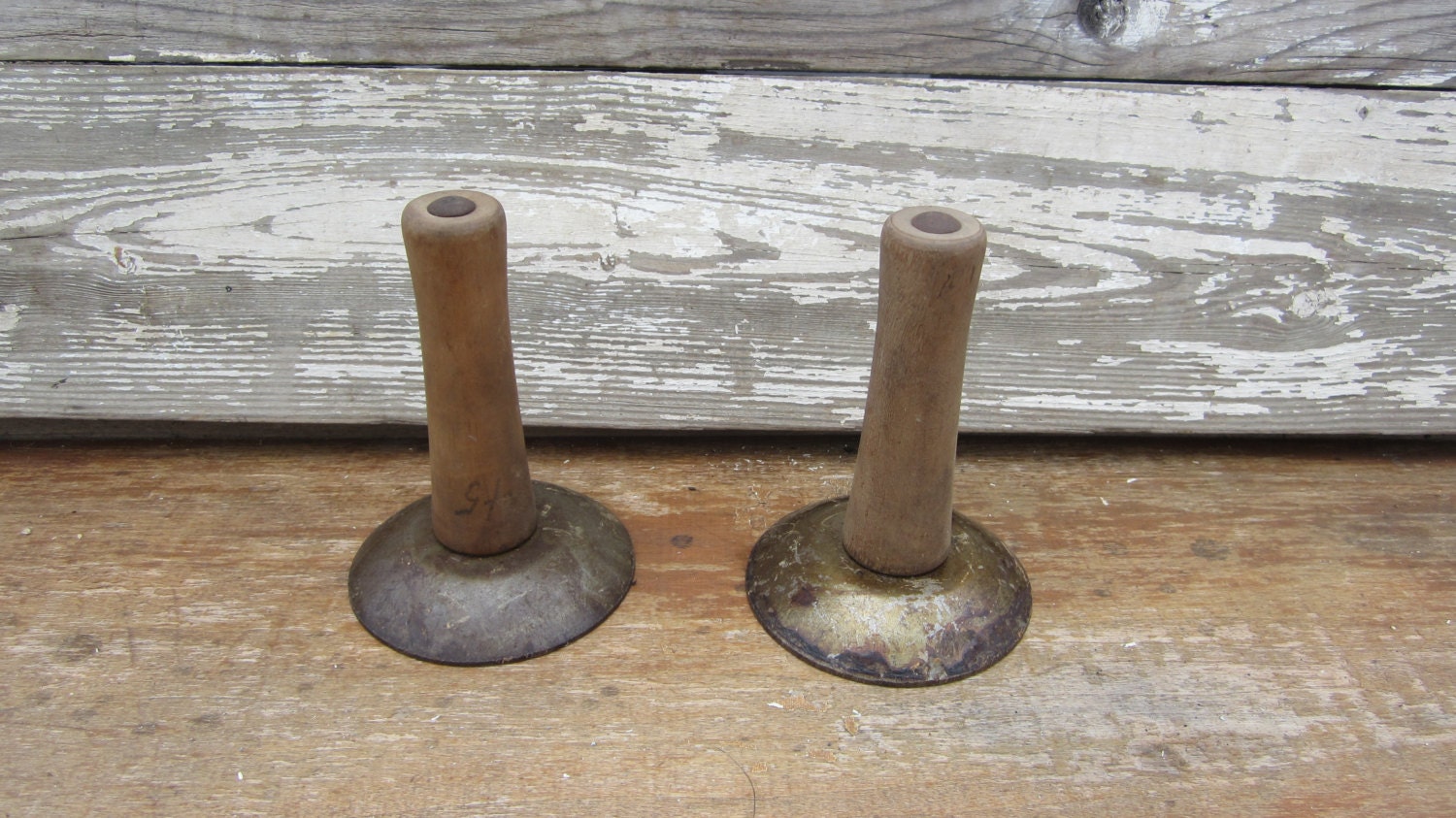 2 Antique Wood and Metal Farm Hog Scraper Primitive Decor