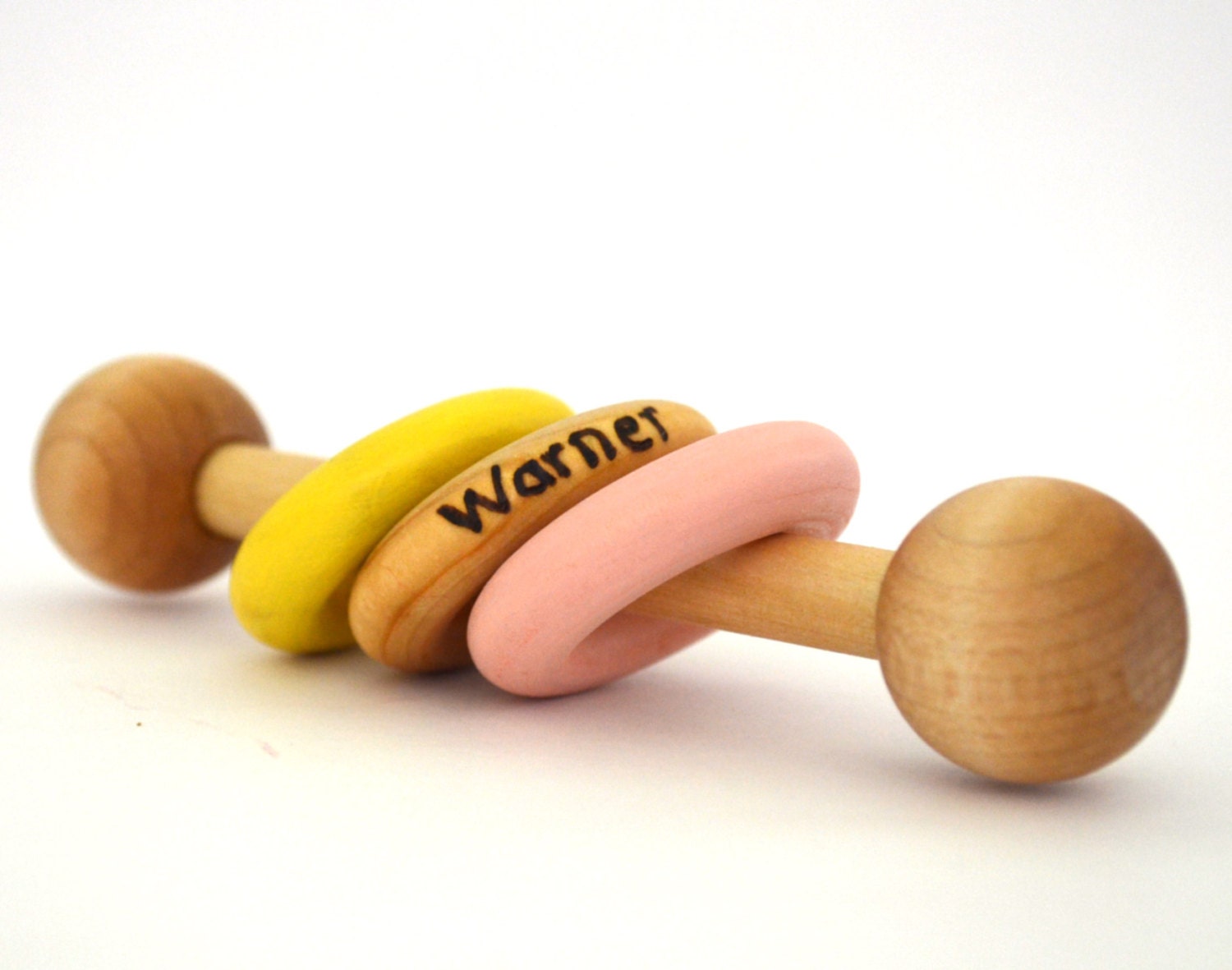 Wooden Baby Rattle - Pick Any 2 Colors - Personalized Waldorf Baby Toy - Natural and Eco Friendly Gift