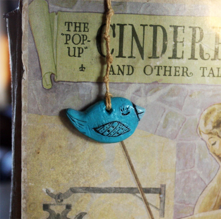 Bookmark, clay bird, hand sculpted bird, blue bird