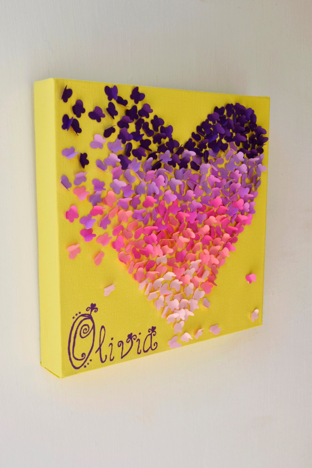 Personalized Ombre Butterfly Heart/ 3D Butterfly Wall Art / Nursery Decor / Personalized Children's Art - Made to Order
