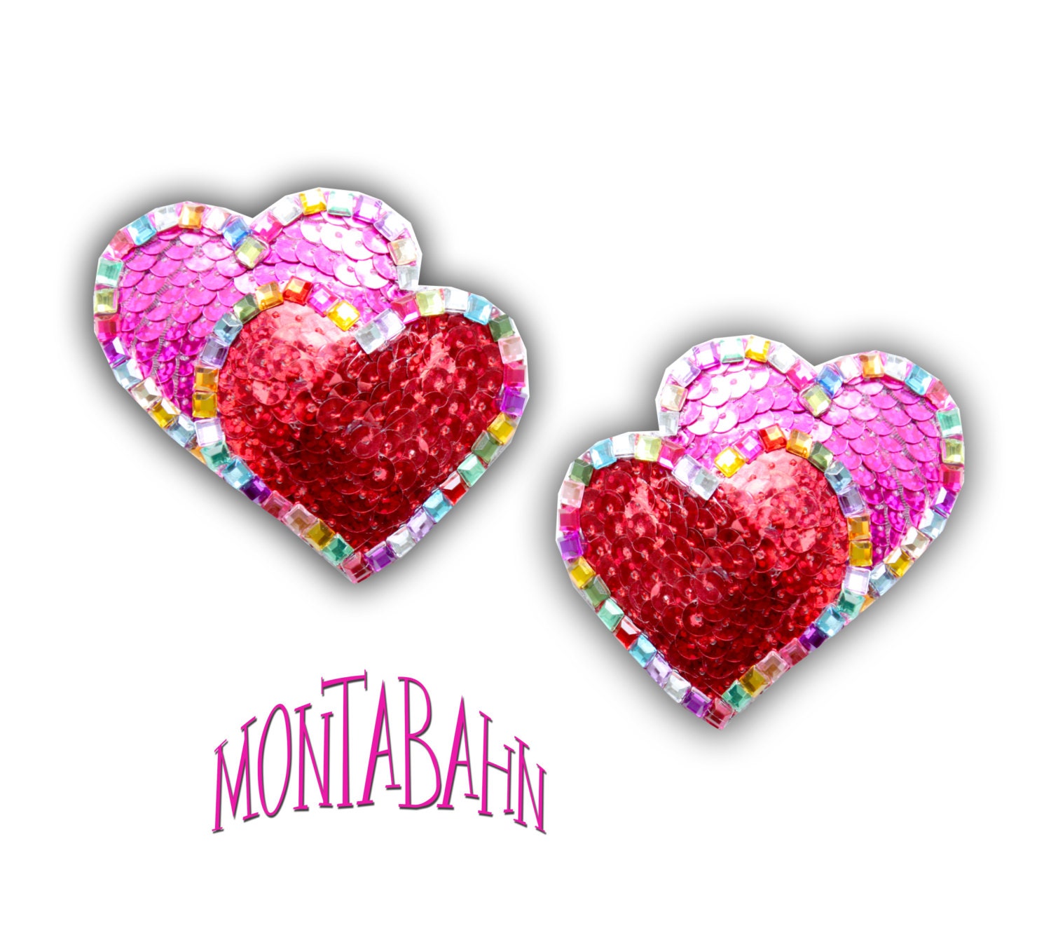 Pasties Nipple Tassels Burlesque - Pride Rainbow Love Two Hearts Red Pink