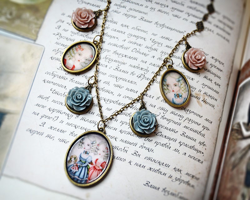 LILI And BELLE Ooak Wearable Art Antique Bronze Cameo Necklace By Odd Princess, Shabby chic, Gift for her