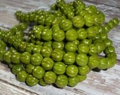 Olive Green 8mm Czech Glass Melon Bead Gold Marbling MANZANILLA (20)
