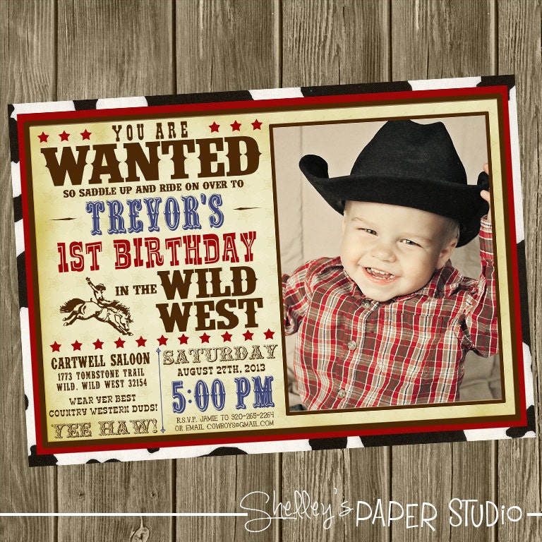 Cowboy Birthday Party Invitation - Photo Option