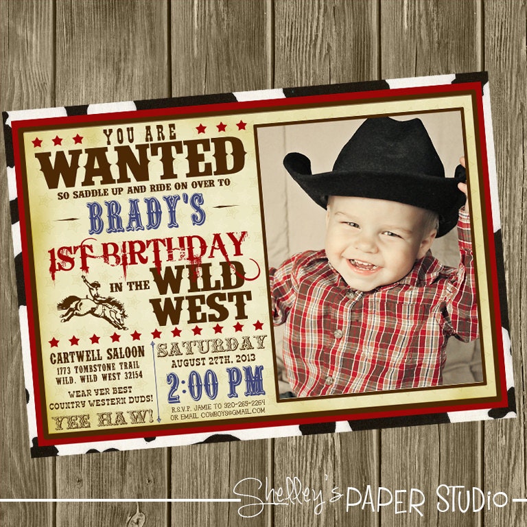 Cowboy Birthday Party Invitation - Photo Option