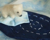 Needle Felted Wool Baby Polar Bear and Cotton Quilted Mat and Ice