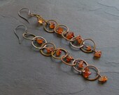 Sunflower Yellow "rain chain" Earrings with Carnelian