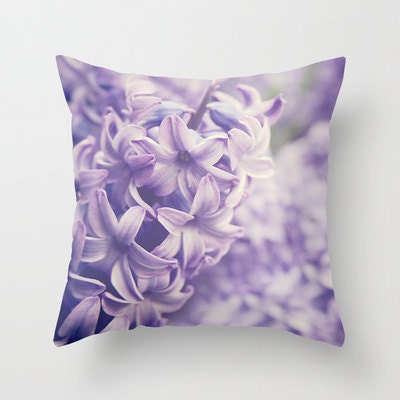Decorative Pillow Cover Lavender Hyacinth Purple Violet Pastel Spring Flower Floral Custom Photo Case Shabby Chic Cottage Home Bedroom