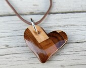 Wood Heart Necklace - Walnut, Cherry and Maple - Womens Jewelry
