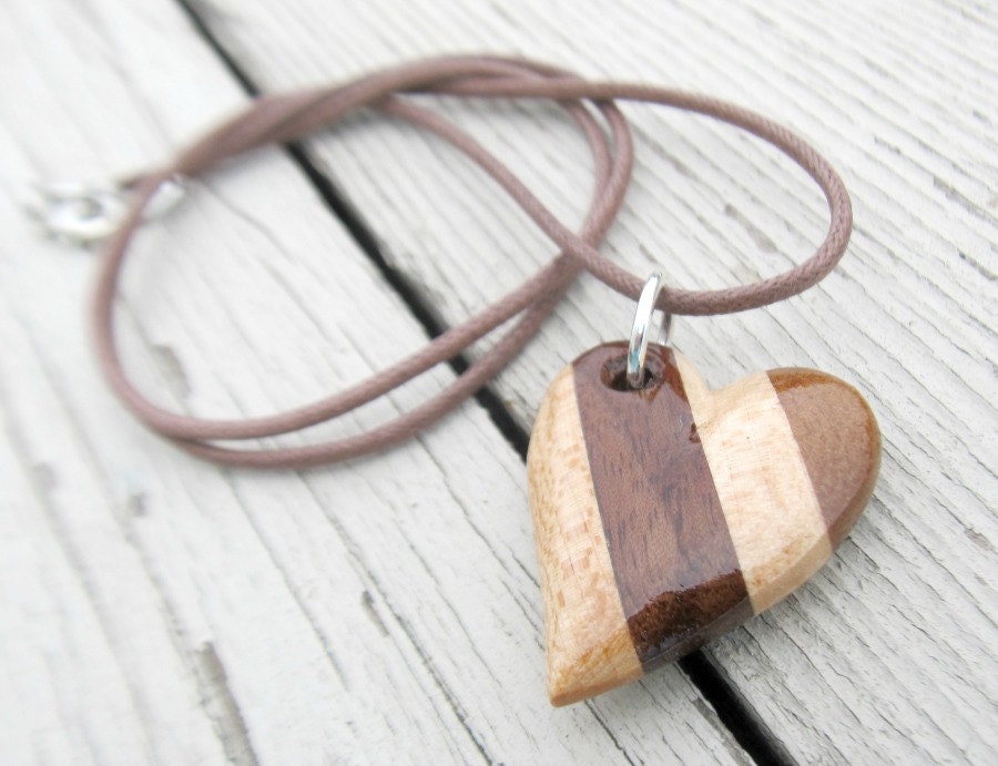 Wood Heart Necklace - Walnut and Maple - Women's Jewelry