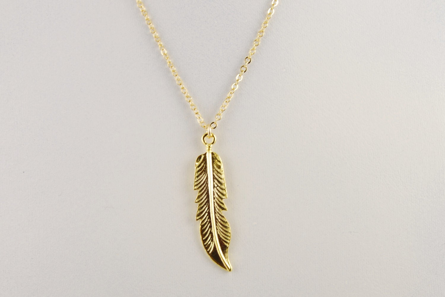 Feather Necklace - Long - 19 inch - Gold