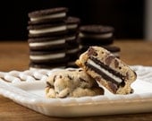 oReO BoMb - chocolate chip cookie with an Oreo in the center, soft and chewy, 1 dozen, insanely delish :)