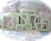 TREASURY ITEM Shabby Vintage Distressed Ornate Pale Celadon Celery Green Carved Gesso Picture Photo FRAMES Set of 10