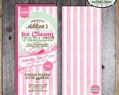 Ice Cream Party - Ice Cream Parlor Birthday - Invitation & Wrap Around Address Labels - Printable (Parlour, Shoppe, Social, Sweet, Vintage)