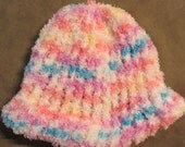 Handmade Girls Cotton Candy Childrens, Hand Knit, Bernat yarn, Pip Squeak Hat. Multi Color, CUSTOM MADE