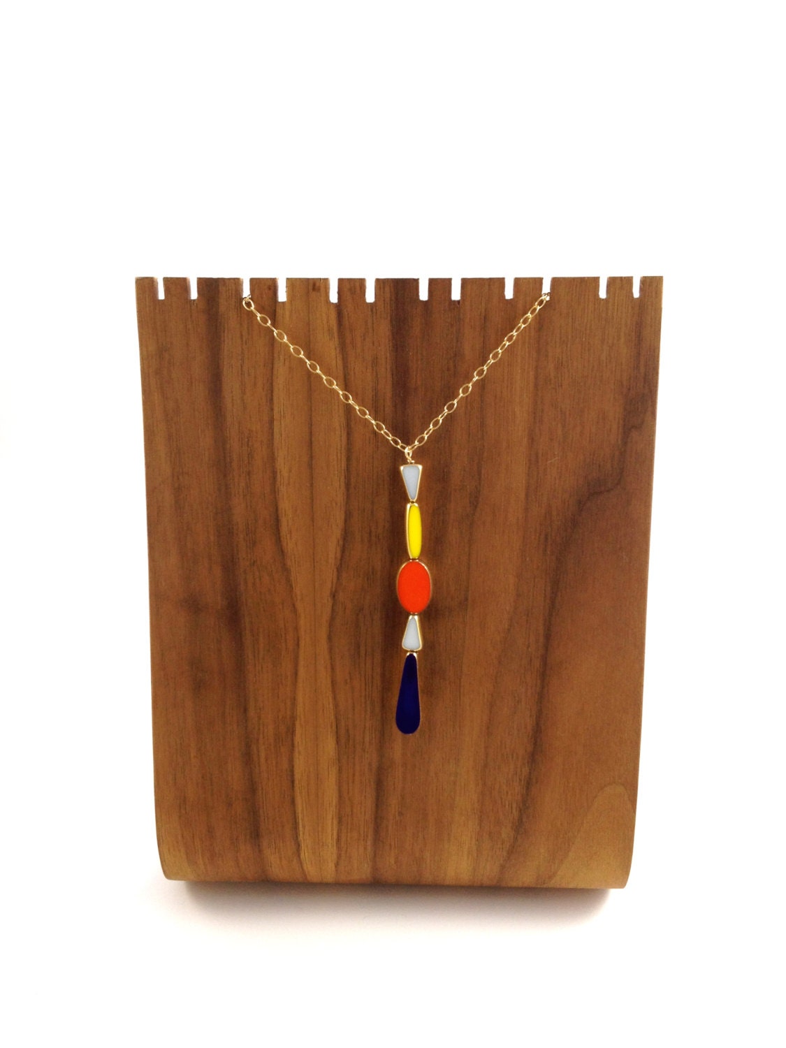 Miro Necklace in white, orange, navy and gold // mid century jewelry // LilahV