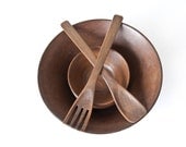 Salad Bowl Set- 8 Piece- Brown Plastic Faux Woodgrain