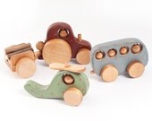 Set of 3 Wooden Vehicles with rustic ornament