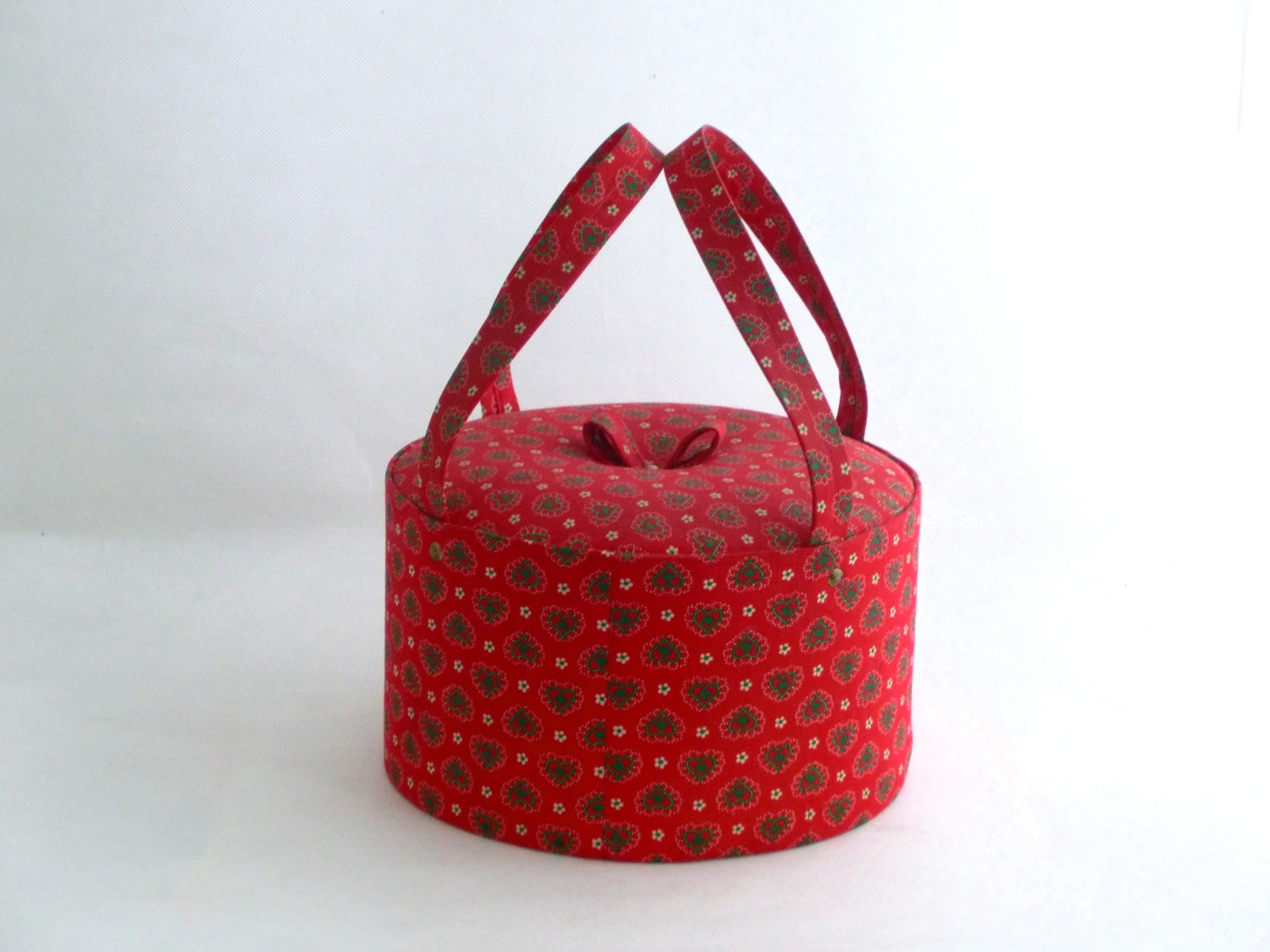 Vintage red sewing storage box - jewelry box - 80s