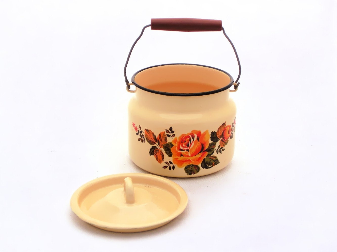Vintage creamy enamel milk box / vase / pot - made in 70s