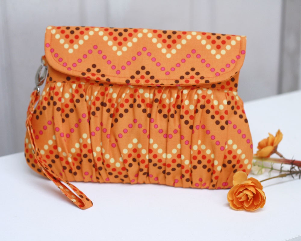 Tangerine Orange in multicolor chevron dots