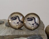 Dinosaur Fossil Cufflinks / Cuff Links - Tyrannosaurus Rex - Antique Dinosaur Print Cufflinks in Brass w/ Glass - T-Rex - Jurassic Park