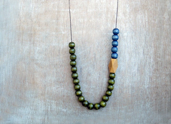 Wooden  Beads  Necklace Green - Blue