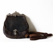Antique MINI 6.7" French real leather french art Deco controller' s PURSE -  Monogramed HS