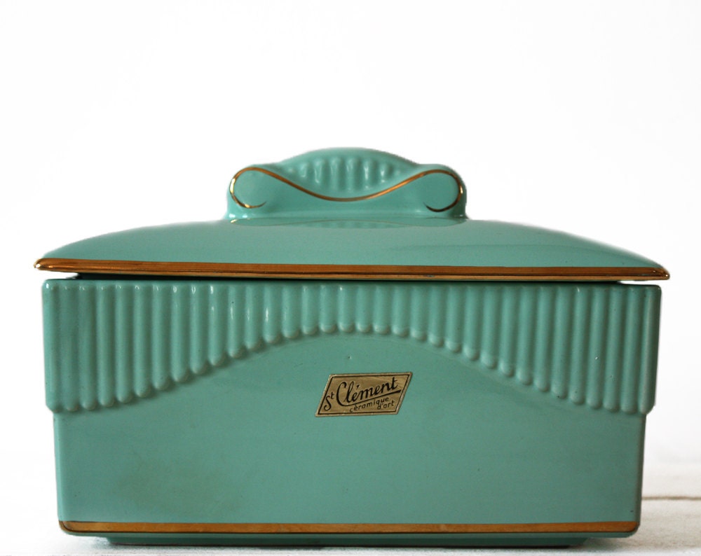Beautiful NOS very LARGE  Art deco ceramic  BOX St Clement signed B. Letalle - never used