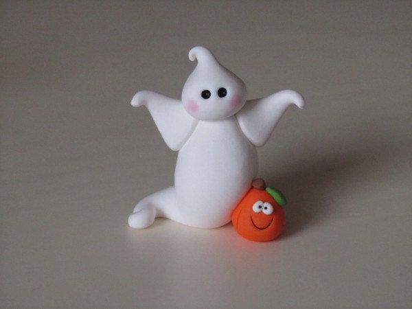 Polymer Clay Halloween Ghost and Pumpkin