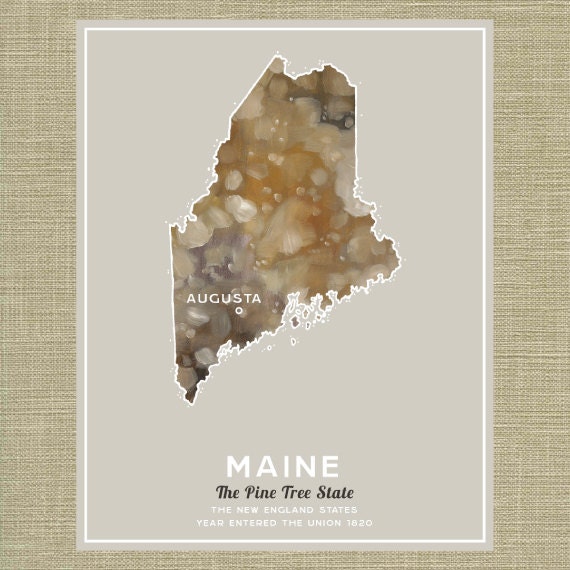 Maine State - Illustrated States of America 11 x 14