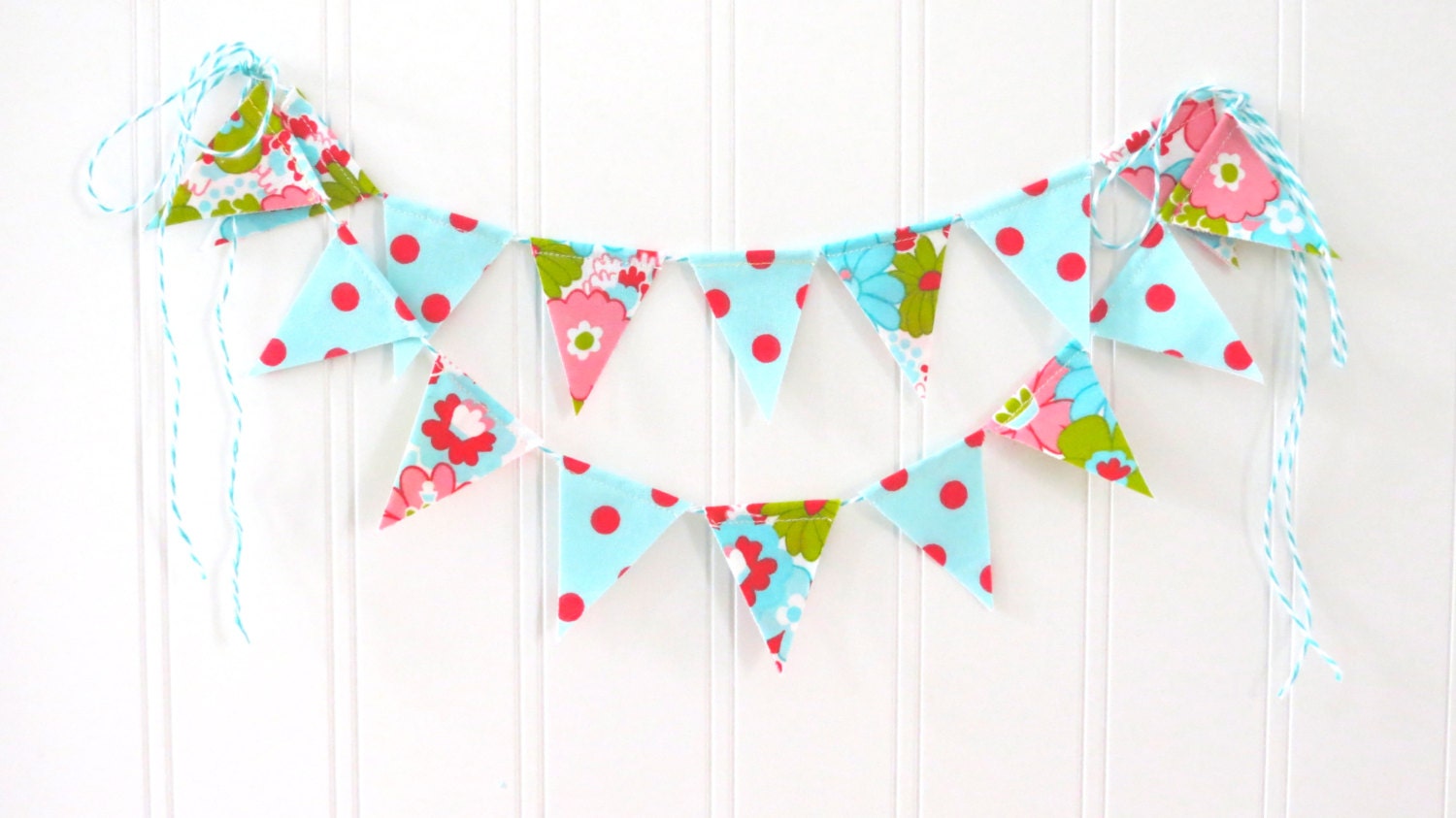 Fabric Cake Bunting, Aqua and Red- "A Pocket Full of Posies"