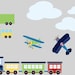 Vinyl Wall Decals Airplane, train, trucks, Clouds