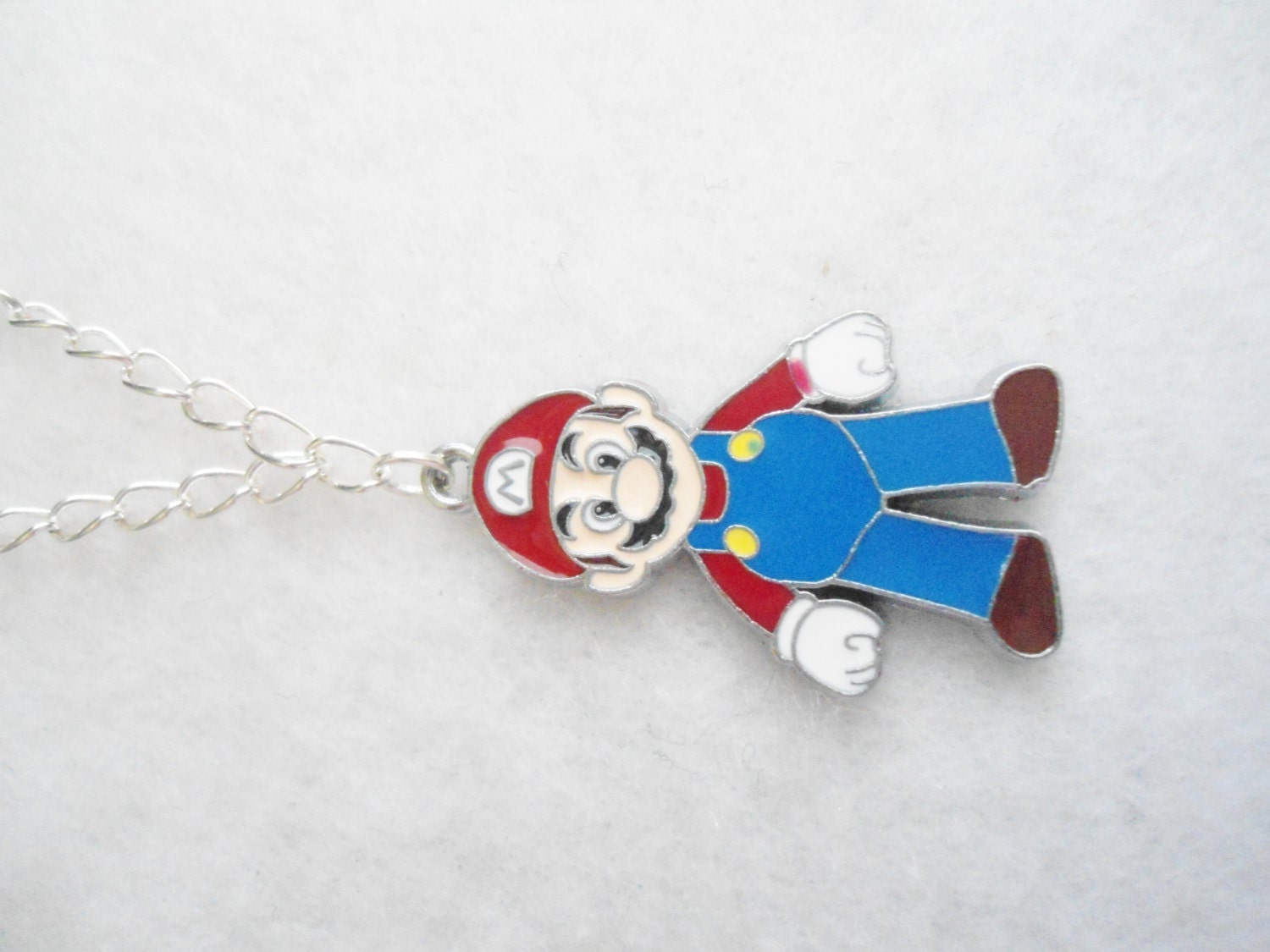 Super Mario bros charm silver chain necklace