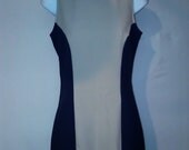 Vintage Eighties Mini Modern Minimalist Colorblock Eggplant and Beige Office Futuristic Dress